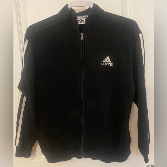 Vintage Adidas Zip Track Jacket Size S Black/White Pockets Striped Embroidered - Picture 1 of 6